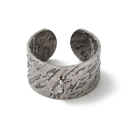 304 Stainless Steel Cuff Ring Settings, Textured Wide Band Ring with Loop