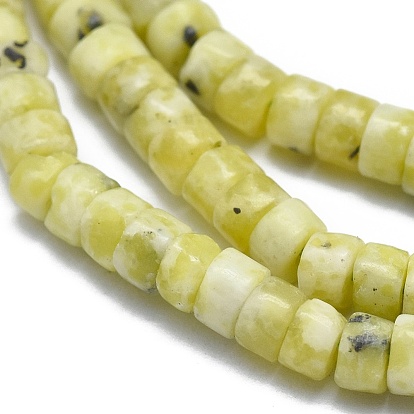 Fil de perles turquoise jaune naturel (jaspe), Plat rond / disque
