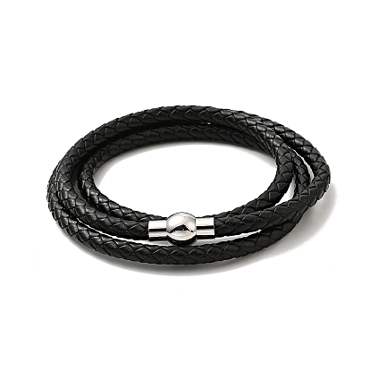 Кожаный плетеный браслет с тремя петлями и 304 застежкой из нержавеющей стали для мужчин и женщин