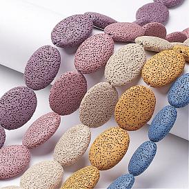 Brins de perles de pierre de lave naturelle teints de manière ovale, 26x19~20x8mm, Trou: 1mm, Environ 15 pcs/chapelet, 15.7 pouce