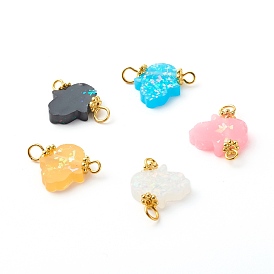 Resin Beads Links Connectors, Imitation Opal, with Golden Iron Eye Pin and Tibetan Style Alloy Daisy Spacer Beads, Hamsa Hand