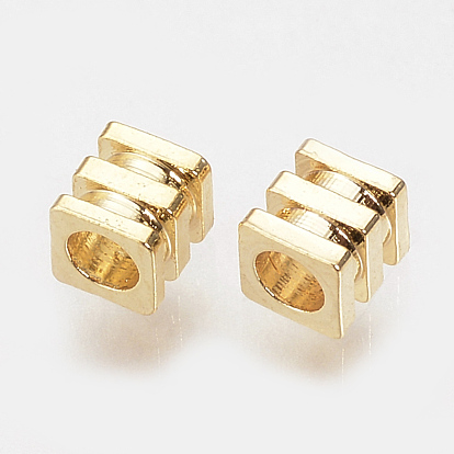 Brass Spacer Beads, Grooved Beads, Nickel Free, Real 18K Gold Plated, Cube