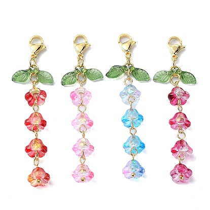 4Pcs Flower Glass Pendant Decorations, Transparent Acrylic Leaf and Lobster Claw Clasps Charm