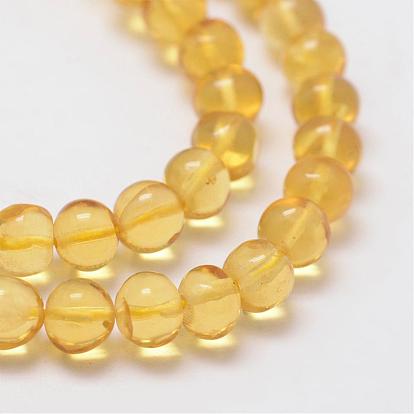Brins ronds de perles d'ambre naturel, 6mm, Trou: 1mm, Environ 62 pcs/chapelet, 15.75 pouce