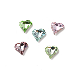 Glass Rhinestone Cabochons, Pointed Back & Back Plated, Heart