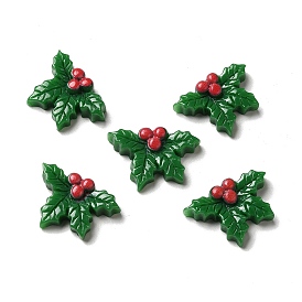 Christmas Opaque Resin Cabochons, Holly Leaves