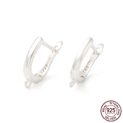 925 Sterling Silver Hoop Earring Findings, Latch Back with Loops, with S925 Stamp