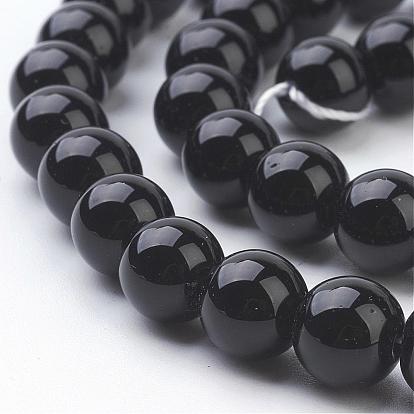 Synthetic Black Stone Beads Strands, Dyed, Round, Black