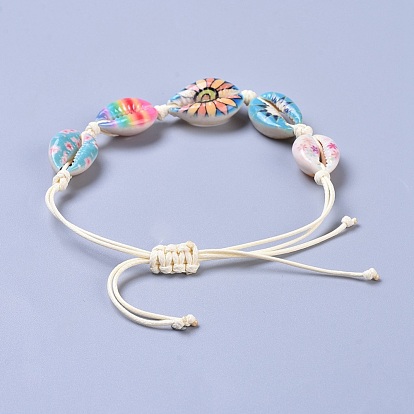 Bracelets de perles tressées ajustables avec coquille de cauris, avec cordon en polyester ciré coréen écologique