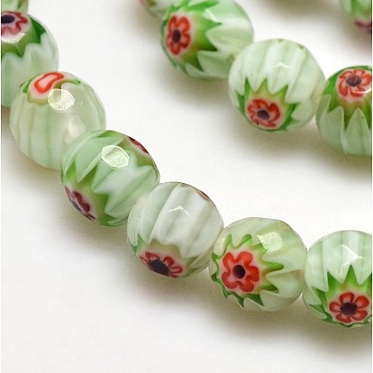 Millefiori facettes perles rondes de fils de verre, 6mm, Trou: 1mm, Environ 64 pcs/chapelet, 14.1 pouce