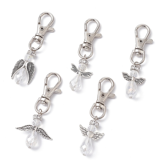 Décorations de pendentifs en alliage d'ange et perles de verre, avec un alliage pivotant homard fermoirs griffe