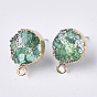 Druzy Resin Stud Earring Loops, with Steel Pins and Edge Light Gold Plated Iron Loops, Flat Round
