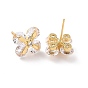 Boucles d'oreilles fleur de zircone cubique claire, bijoux en laiton pour femmes