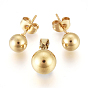 304 Stainless Steel Jewelry Sets, Ball Stud Earrings and Pendants, with Ear Nuts