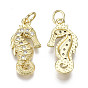 Brass Micro Pave Clear Cubic Zirconia Pendants, with Jump Ring, Nickel Free, Sea Horse Shape