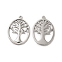 Ion Plating(IP) 304 Stainless Steel Pendants, Oval with Tree of Life Charm