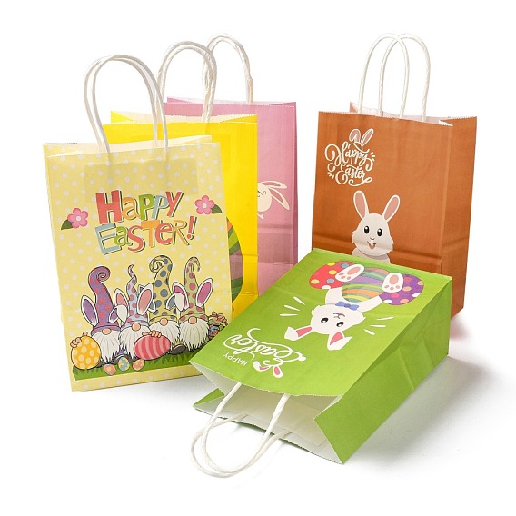 Sacs en papier rectangle, avec une poignée, pour sacs-cadeaux et sacs à provisions, Thème de Pâques