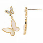 Boucles d'oreilles pendantes en laiton avec pavé de zircon cubique transparent, avec coquille naturelle, sans nickel, papillon, couleur de coquillage