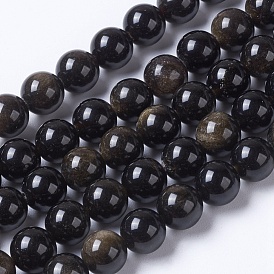 Natural Golden Sheen Obsidian Beads Strands, Round