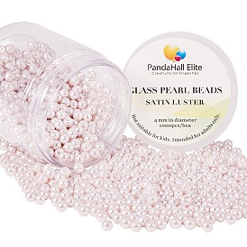 PandaHall Elite Pearlized Eco-Friendly Dyed Glass Pearl Round Beads, for Beading Jewelry Making, 4~4.5mm, Hole: 0.7~1.1mm, about 1000pcs/box