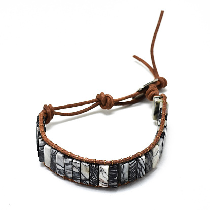 En cuir de vachette cordon bracelets, avec des perles de pierres précieuses naturelles rectangulaires et des alliages