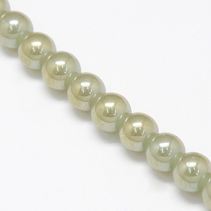 Electroplate Imitation Jade Glass Round Beads Strands, Rainbow Color Plated, 8mm, Hole: 1mm, about 54pcs/strand, 15.7 inch