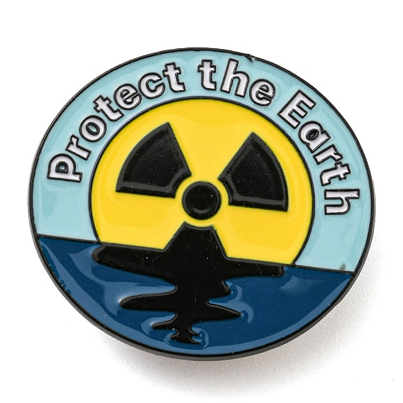 Marine Environment Protection & Nuclear Wastewater Theme Enamel Pin, Electrophoresis Black Zinc Alloy Brooch for Backpack Clothes, Flat Round
