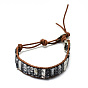 En cuir de vachette cordon bracelets, avec des perles de pierres précieuses naturelles rectangulaires et des alliages