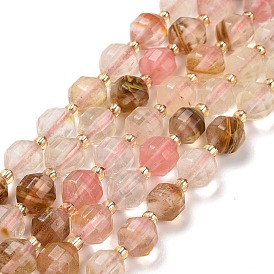 Tigerskin Glass Beads Strands, with Seed Beads, Faceted Bicone Barrel Drum