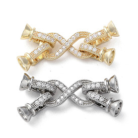 Rack Plating Brass with Clear Cubic Zirconia Fold Over Clasps, Long-Lasting Plated, Infinity