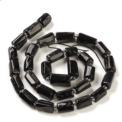 Natural Black Tourmaline Beads Strands, with Seed Beads, Faceted, Column