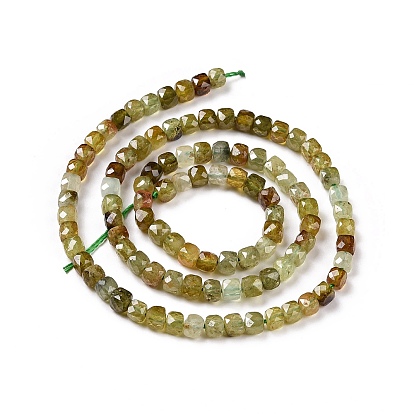 Natural Green Garnet Beads Strands, Faceted, Cube