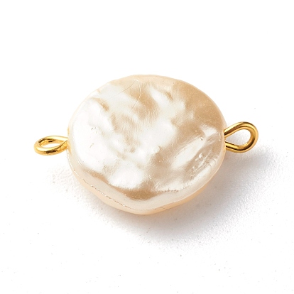 Lien de perles d'imitation en plastique abs, avec les accessoires en laiton dorés, plat rond