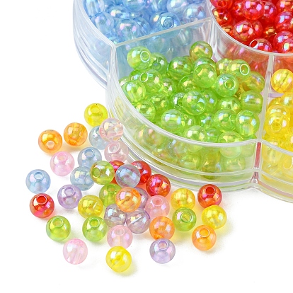 490pcs 7 couleurs perles acryliques transparentes, de couleur plaquée ab , ronde