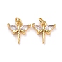Brass Micro Pave Cubic Zirconia Pendants, Real 18K Gold Plated, Lead Free & Cadmium Free, Dragonfly