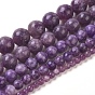 Lepidolita natural / hebras de perlas de piedra de mica púrpura, rondo