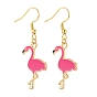 Deep Pink Enamel Flamingo Dangle Earrings, 304 Stainless Steel Jewelry for Women