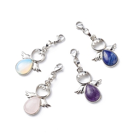 Gemstone Angel Pendant Decoration, 304 Stainless Steel Lobster Clasp Charms, Clip-on Charms, for Keychain, Purse, Backpack Ornament