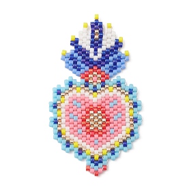Handmade Seed Beads, Loom Pattern, Sacred Heart Big Pendant