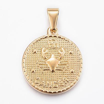 304 Stainless Steel Pendants, Flat Round with Twelve Constellation/Zodiac Sign