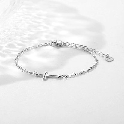 Stainless Steel Cross Link Bracelet with Cable Chains