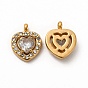 Vacuum Plating 304 Stainless Steel Cubic Zirconia Pendants, with Rhinestone, Heart Charms