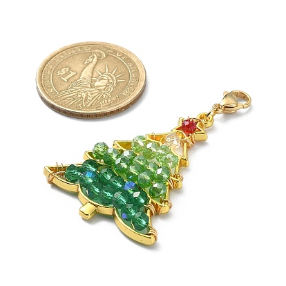 Grand pendentif en alliage sur le thème de noël, décoration, perles de verre, arbre de Noël