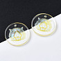 Transparent Resin Pendants, with Glitter Powder, Flat Round with Tiger Head