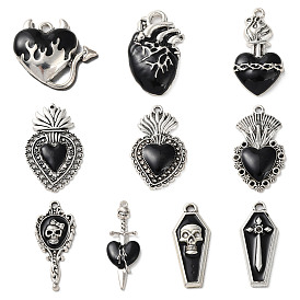 Alloy Enamel Pendants, Antique Silver, Coffin/Heart Charm