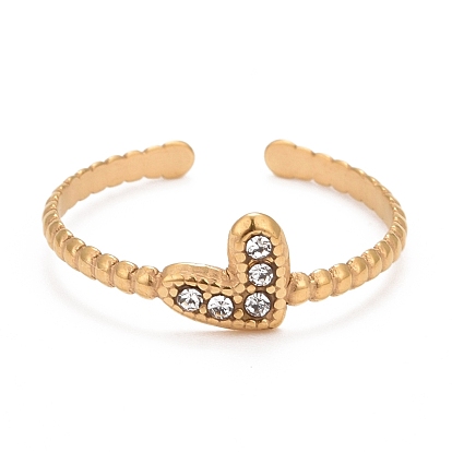 Anneau de manchette ouvert coeur strass cristal, 304 bijoux en acier inoxydable pour femmes