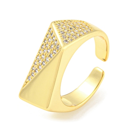 Rack Plating Brass with Clear Cubic Zirconia Open Cuff Rings, Long-Lasting Plated, Lead Free & Cadmium Free