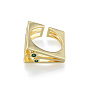 Cubic Zirconia Square Triple Layer Open Cuff Ring, Real 18K Gold Plated Brass Jewelry for Women, Nickel Free