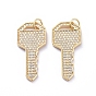 Brass Micro Pave Cubic Zirconia Pendants, with Jump Rings, Long-Lasting Plated, Key