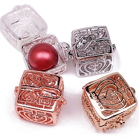 Brass Bead Cage Pendants, Cube Cage Charms for Chime Ball Pendant Necklace Making
